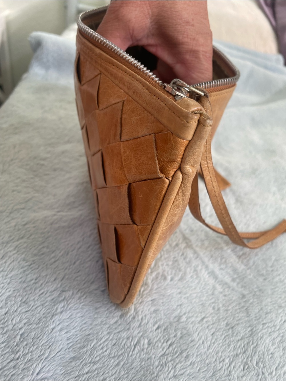 Latico Woven Leather Wristlet Clutch in Cognac Brown - Picture 5 of 9